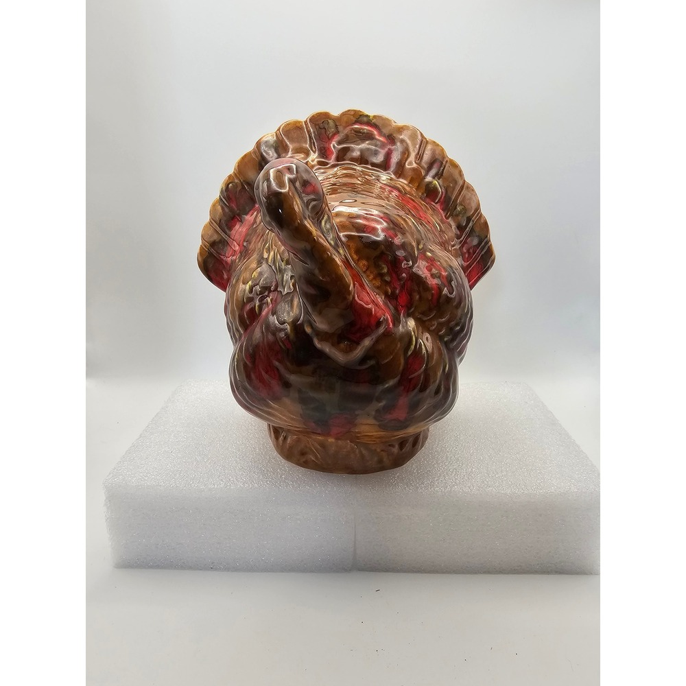 Vintage 1975 Ceramic Turkey Figurine Drip Glaze Thanksgiving Decor Brown Red